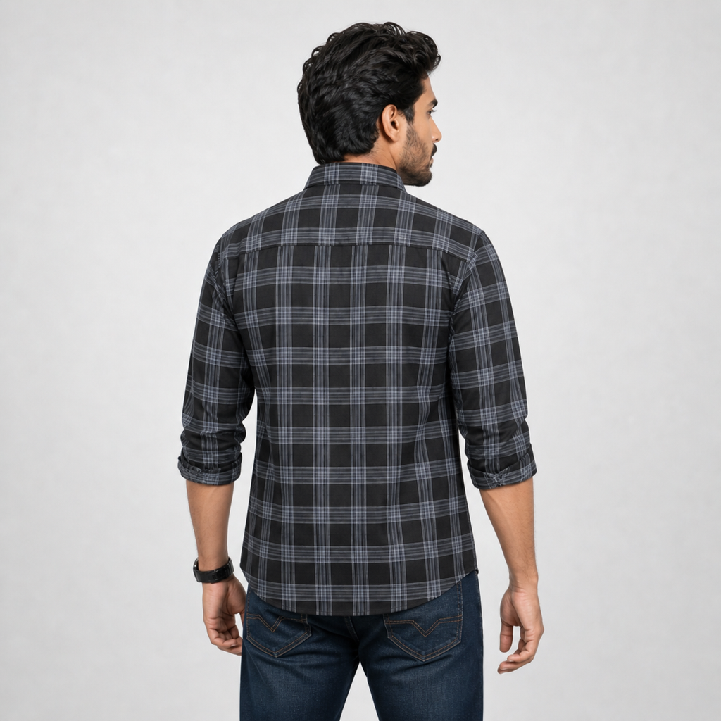 Winner Men's  Lt .Ash & Black  SHIRT-80045