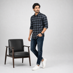Winner Men's  Lt .Ash & Black  SHIRT-80045