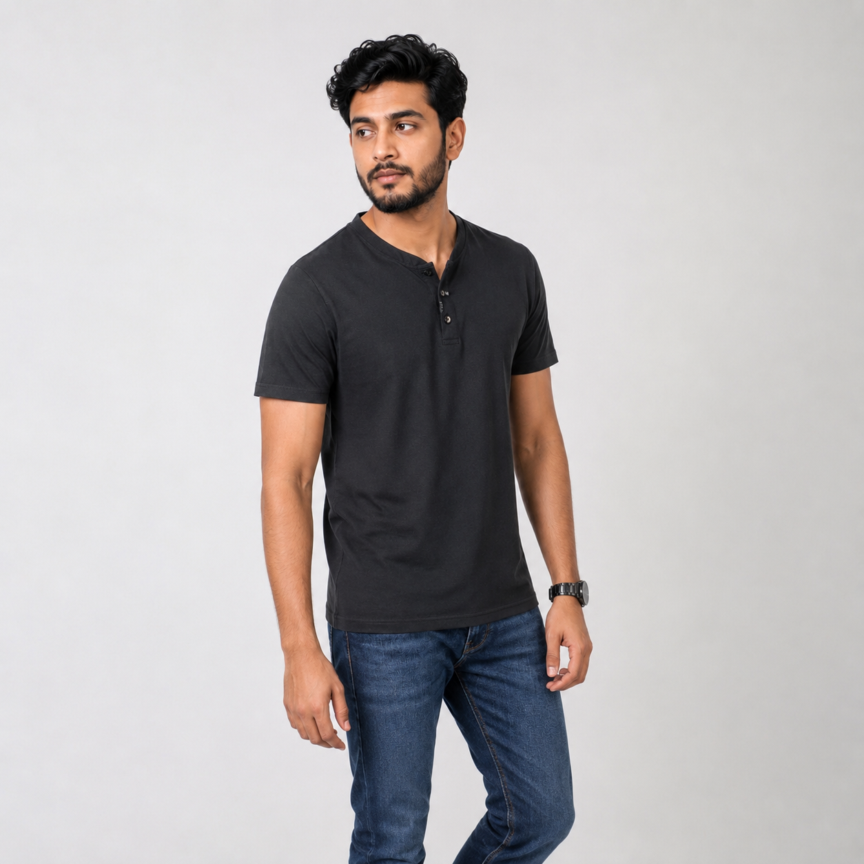 Winner Men's Black China V-Neck T-Shirt - 80215