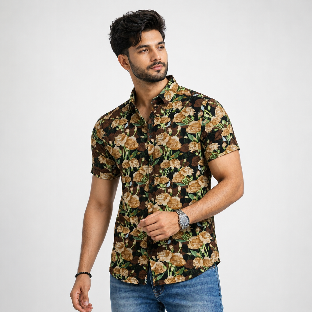 Winner Men's Black FLowral Casual Shirt - 80044