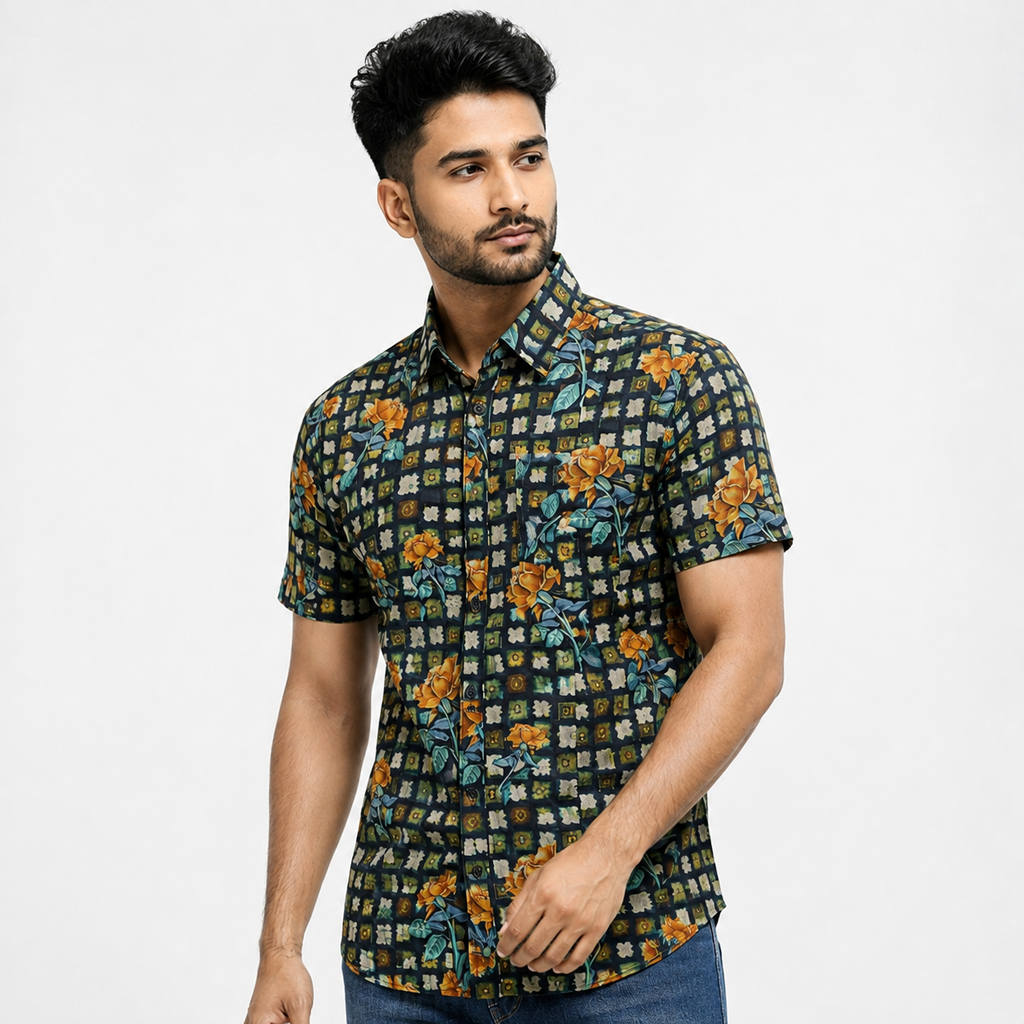 Winner Men's Black Greenary Casual Shirt - 80044