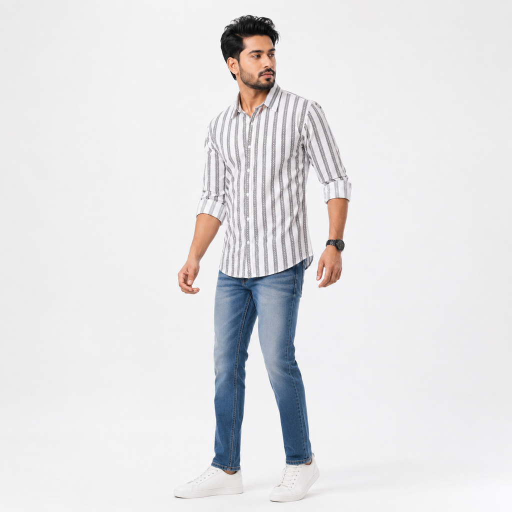 Winner Men's Green & White Stripe Shirt - 80294