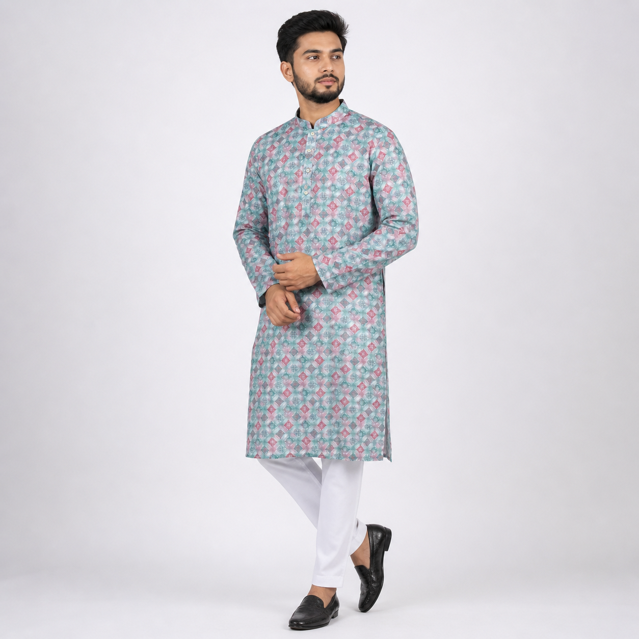 Winner Mens Blue & Maroon Panjabi - 73914