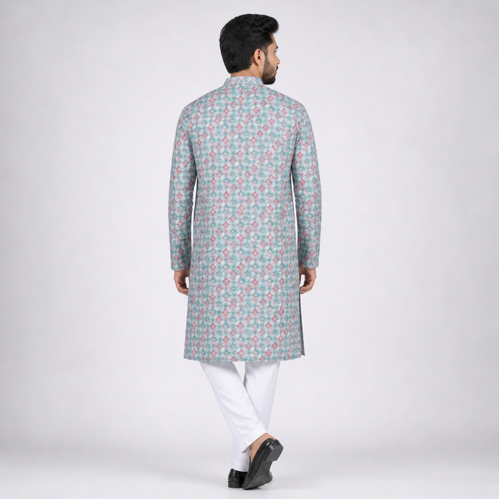 Winner Mens Blue & Maroon Panjabi - 73914