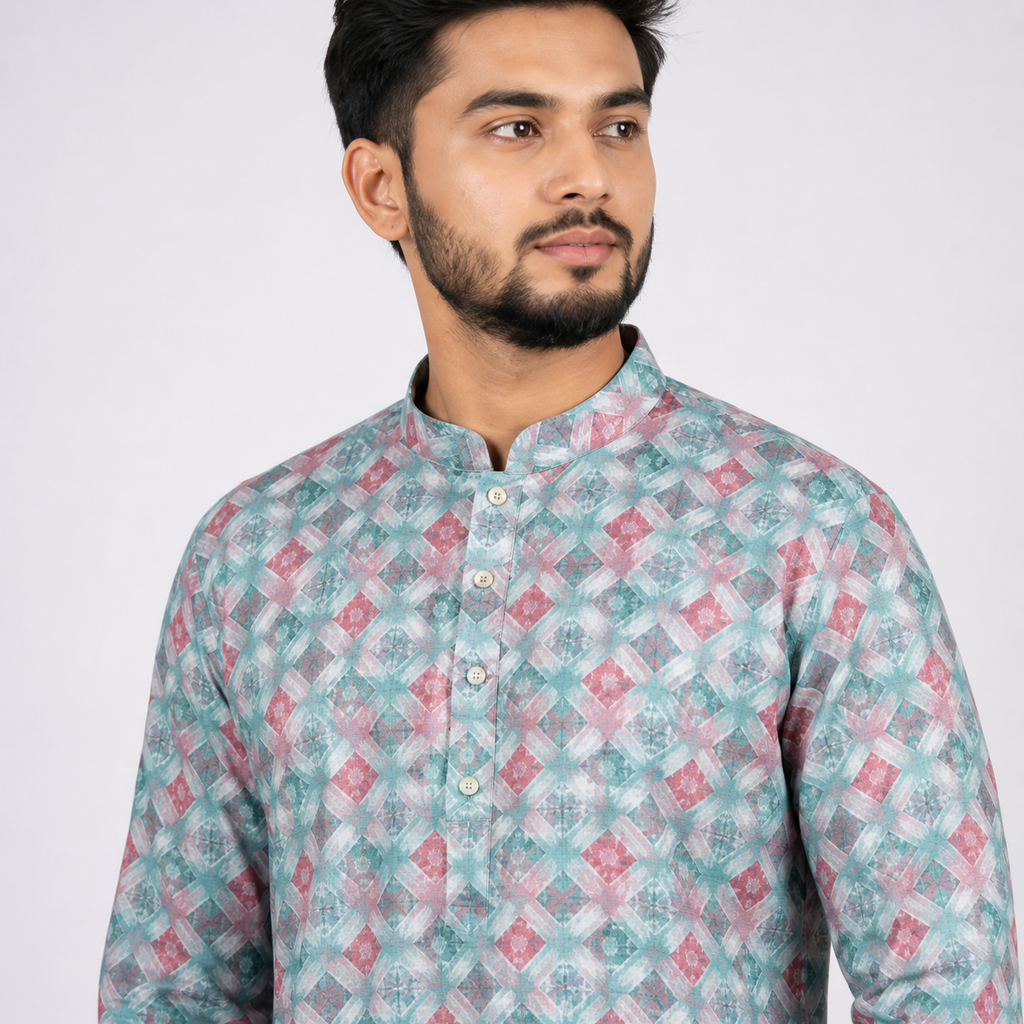 Winner Mens Blue & Maroon Panjabi - 73914