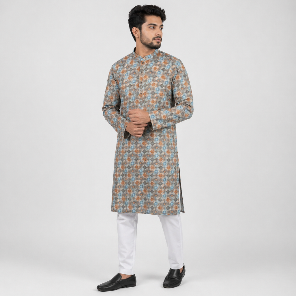 Winner Mens Blue & Coffee Panjabi - 73914