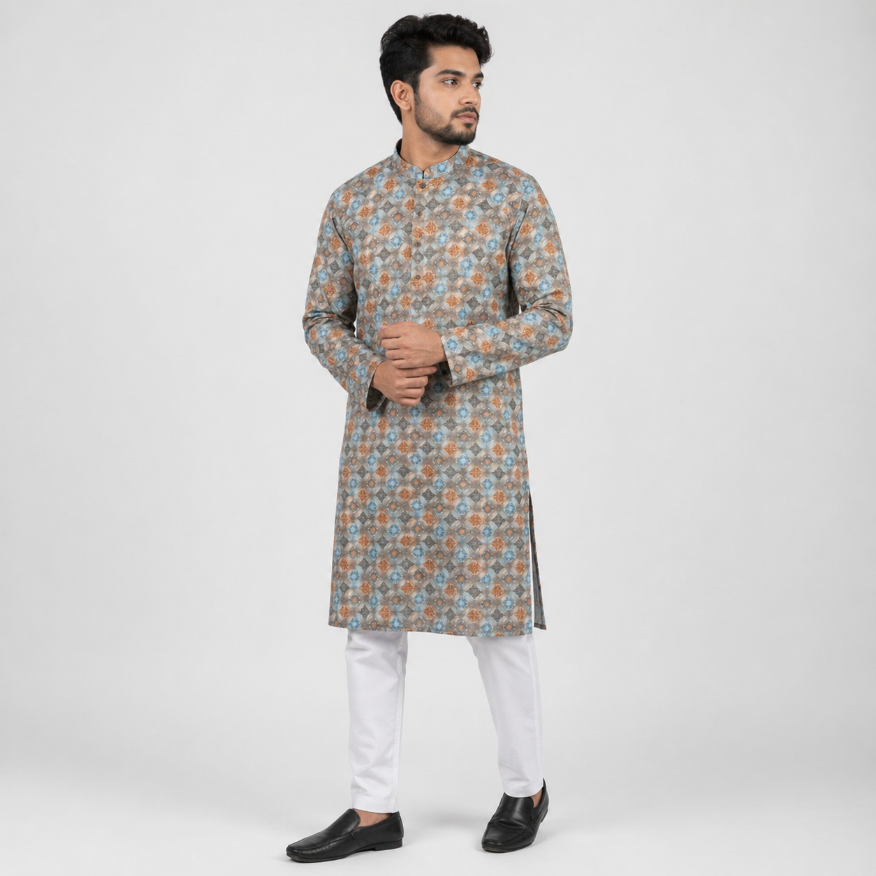 Winner Mens Blue & Coffee Panjabi - 73914