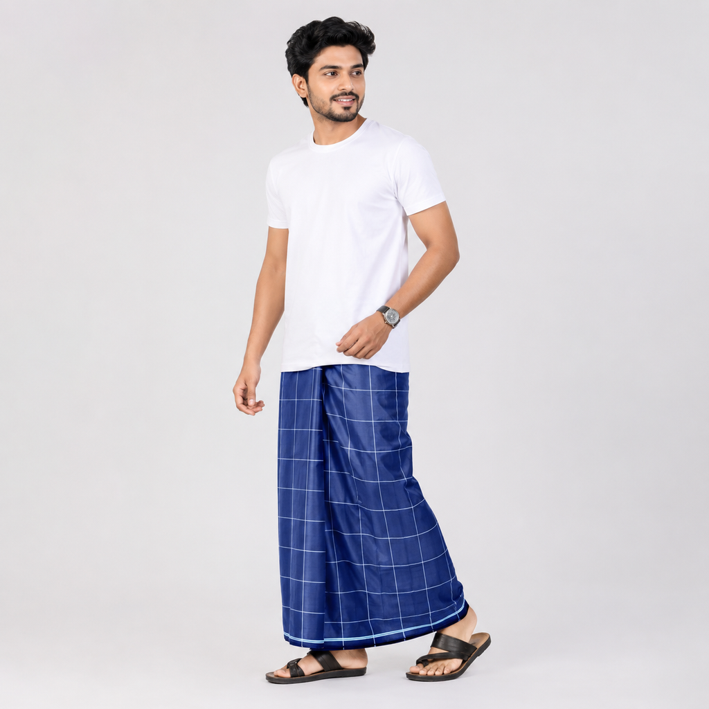 Winner Slate Navy Men's Lungi (5.5 Hand) - 44011