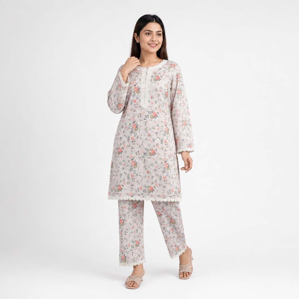 Winner Cream-AOP Ladies Kurti - 80186