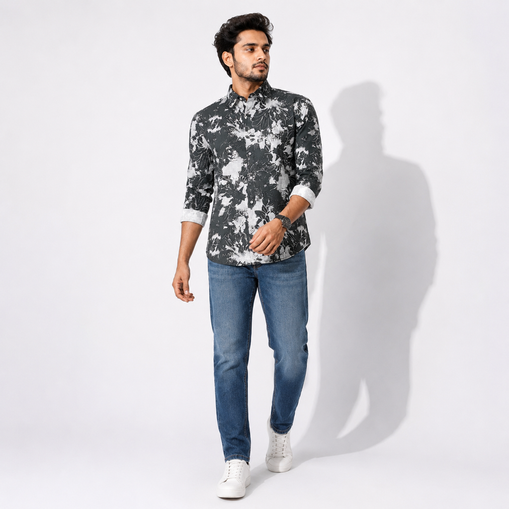 Winner Men's Dark Green Aop Casual Shirt - 80299