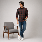 Winner Fire Red & Black Check Casual Shirt 80045