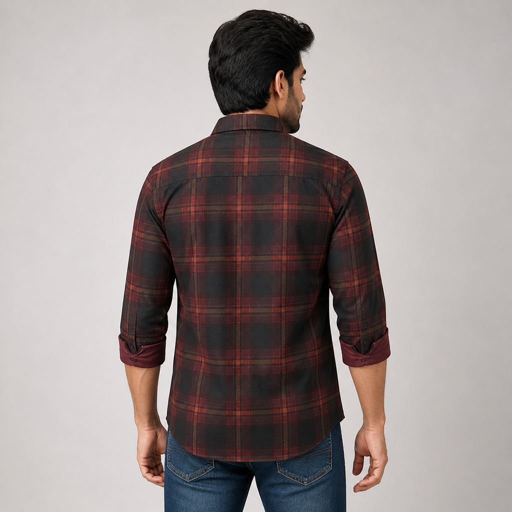 Winner Fire Red & Black Check Casual Shirt 80045