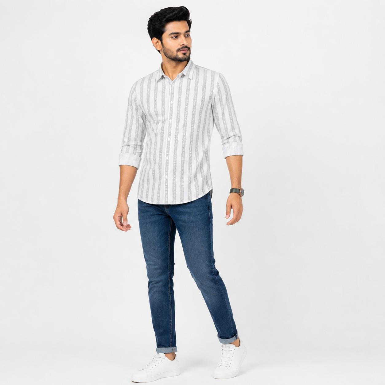 Winner Men's Green & White Stripe Shirt - 80294