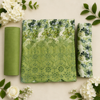 Ladies 3 pc Green print unstitched  Kurta Set - 73642