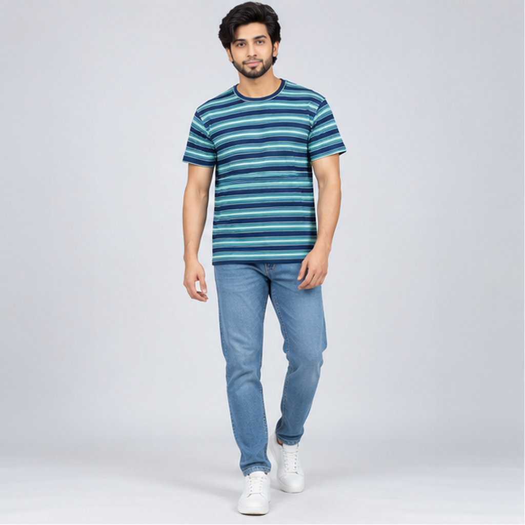 Winner Men's Light Feroza Navy Stripe T-Shirt 43816