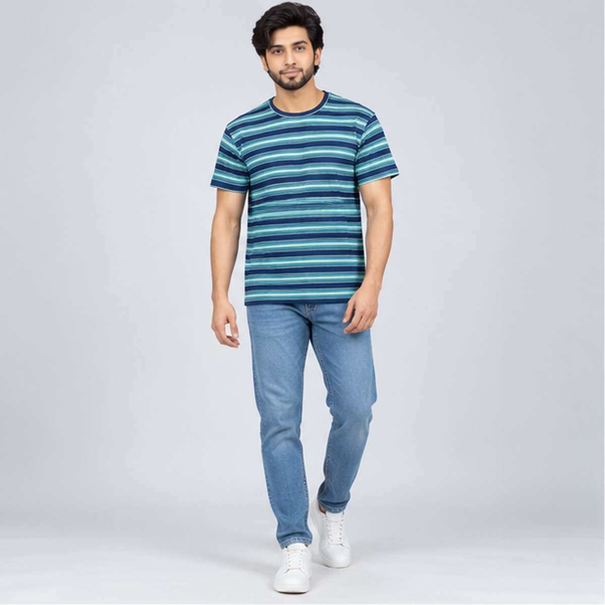 Winner Men's Light Feroza Navy Stripe T-Shirt 43816