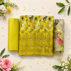 Ladies 3 pc Light olive print unstitched  Kurta Set - 73642