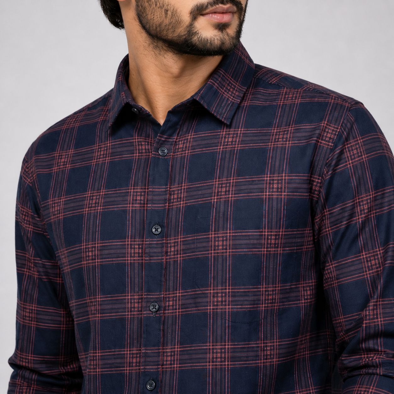 Winner Men's Magenta Navy Check Casual Shirt - 80045