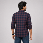 Winner Men's Magenta Navy Check Casual Shirt - 80045