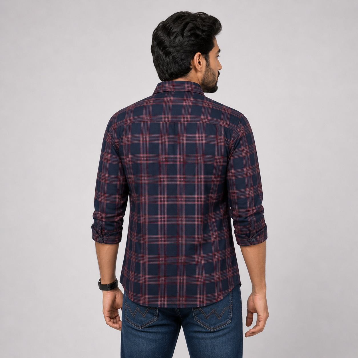 Winner Men's Magenta Navy Check Casual Shirt - 80045