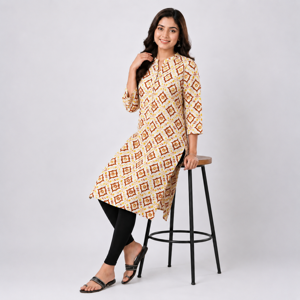 Winner's Masturd And White Aop  Ladies Kurti - 80002