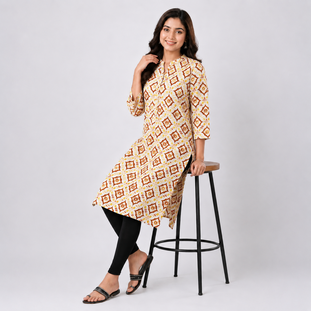 Winner's Masturd And White Aop  Ladies Kurti - 80002