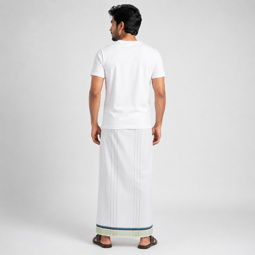 Winner White (Blue Border) Men's Lungi {5.5Hand} - 73999
