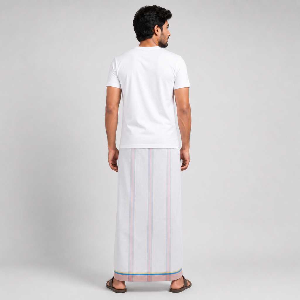 Winner White (Pink Border) Men's Lungi {5.5Hand} - 73999