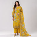 Winner Ladies 3Pc  Master Yellow-3 Print Unstitched Kurta Set - 80156