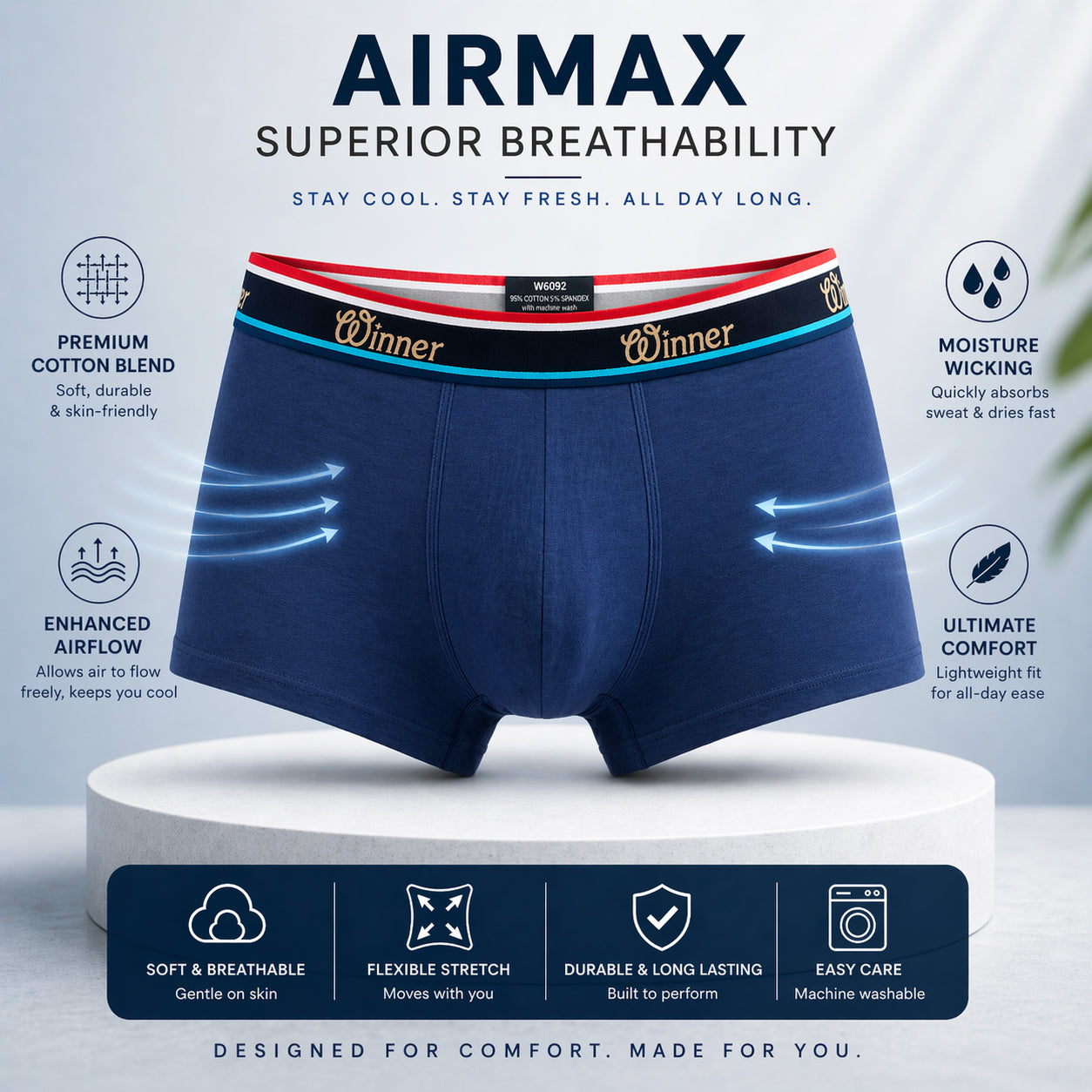 Men's Navy Luxury Boxer - 43713