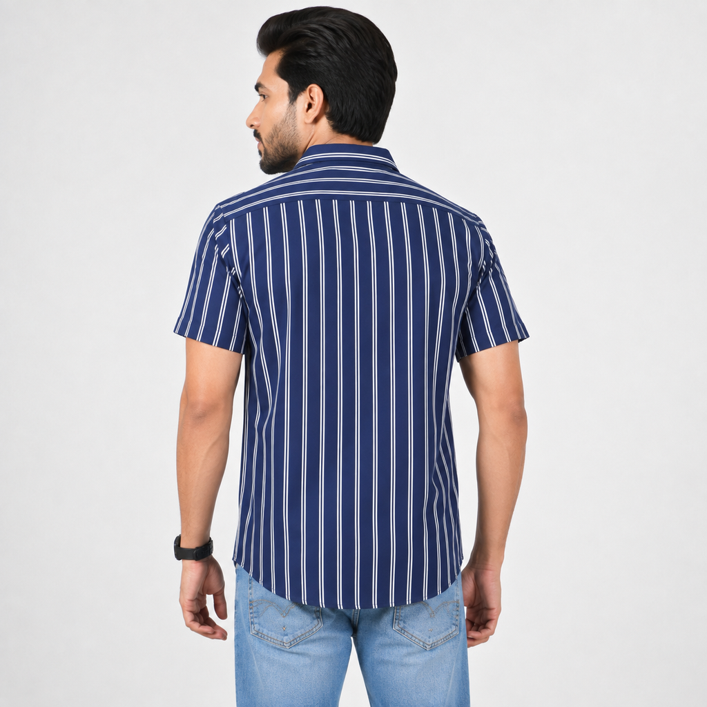 Winner Men's Navy & White Stripe Casual Shirt - 73648