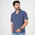 Winner Men's Navy & White Stripe Casual Shirt - 73648