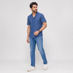 Winner Men's Navy & White Stripe Casual Shirt - 73648