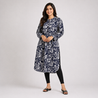 Navy And White Aop  Ladies Kurti - 80001