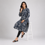 Navy And White Aop  Ladies Kurti - 80001