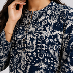 Navy And White Aop  Ladies Kurti - 80001
