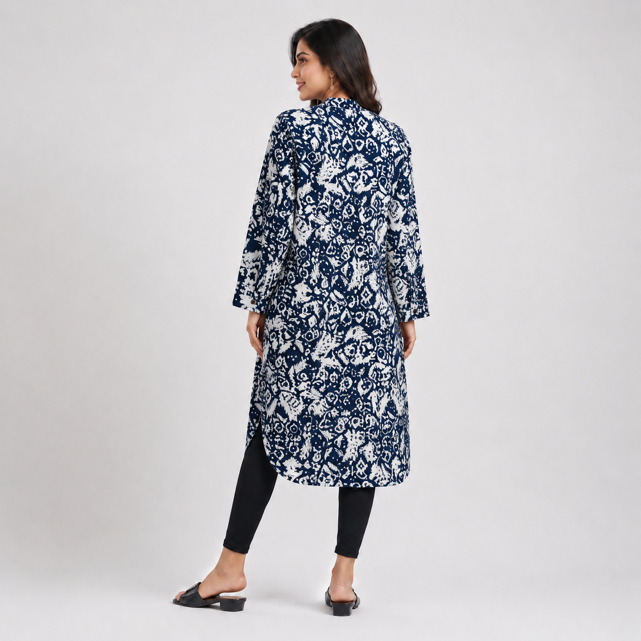 Navy And White Aop  Ladies Kurti - 80001