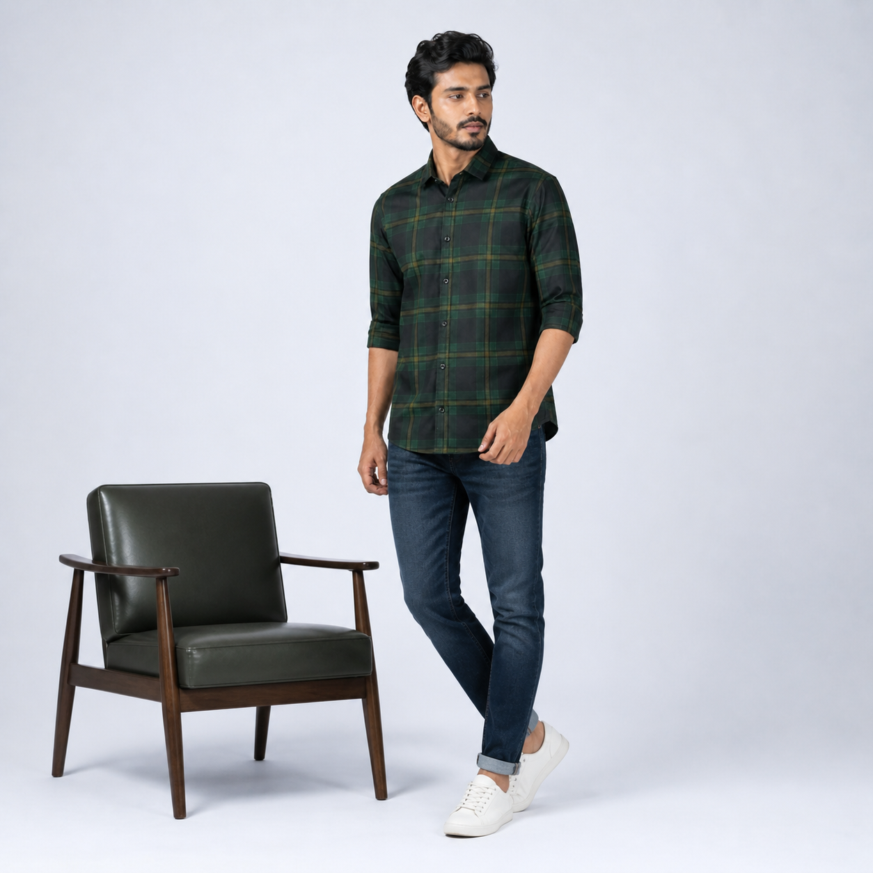 Winner Men's  Olive green & Black  SHIRT-80045
