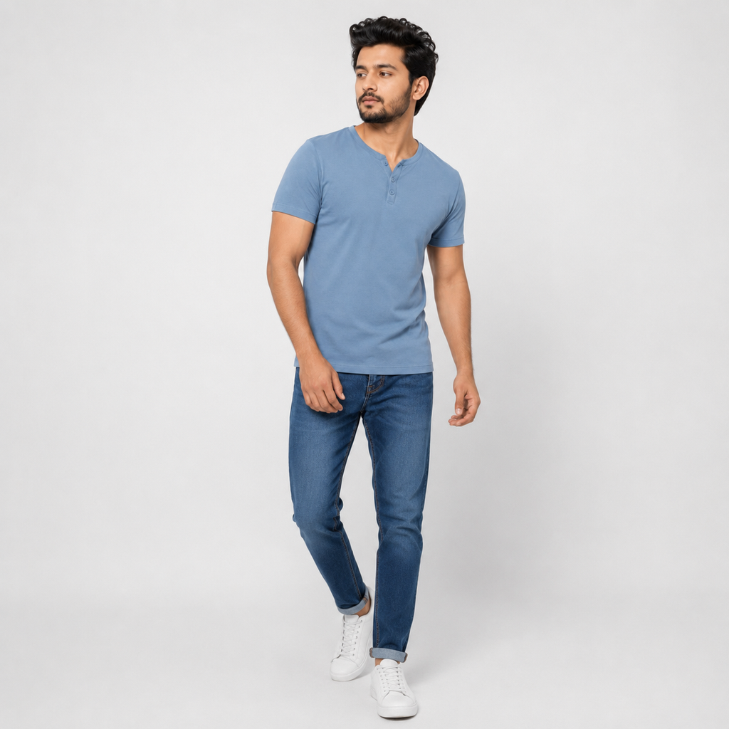 Winner Men's Pastel Blue China V-Neck T-Shirt - 80215