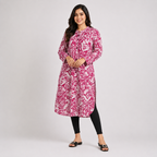 Pink And Off White Aop  Ladies Kurti - 80001