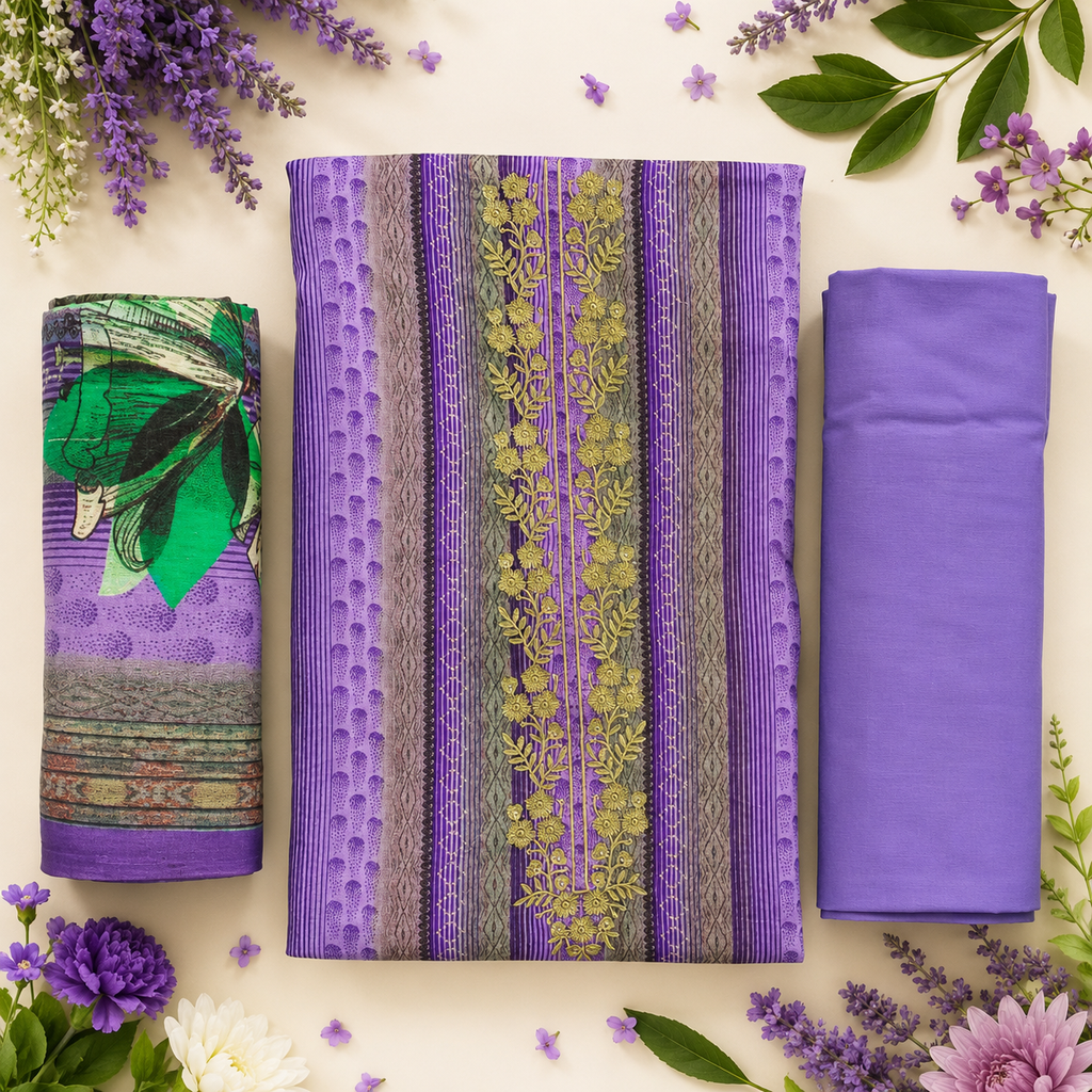 Ladies 3 pc Purple Kurta Set - 73492