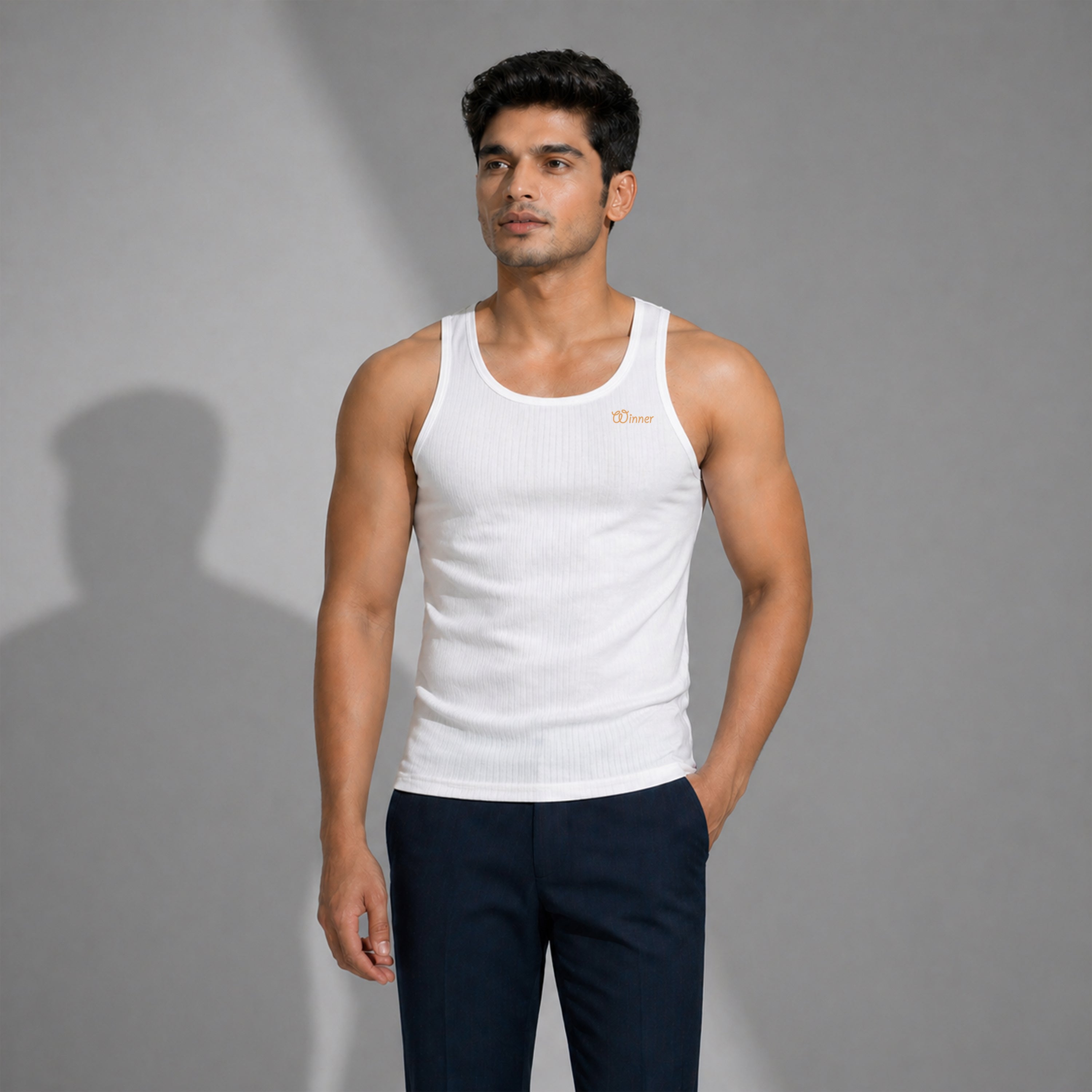 Winner Mens White RIB VEST - 55804