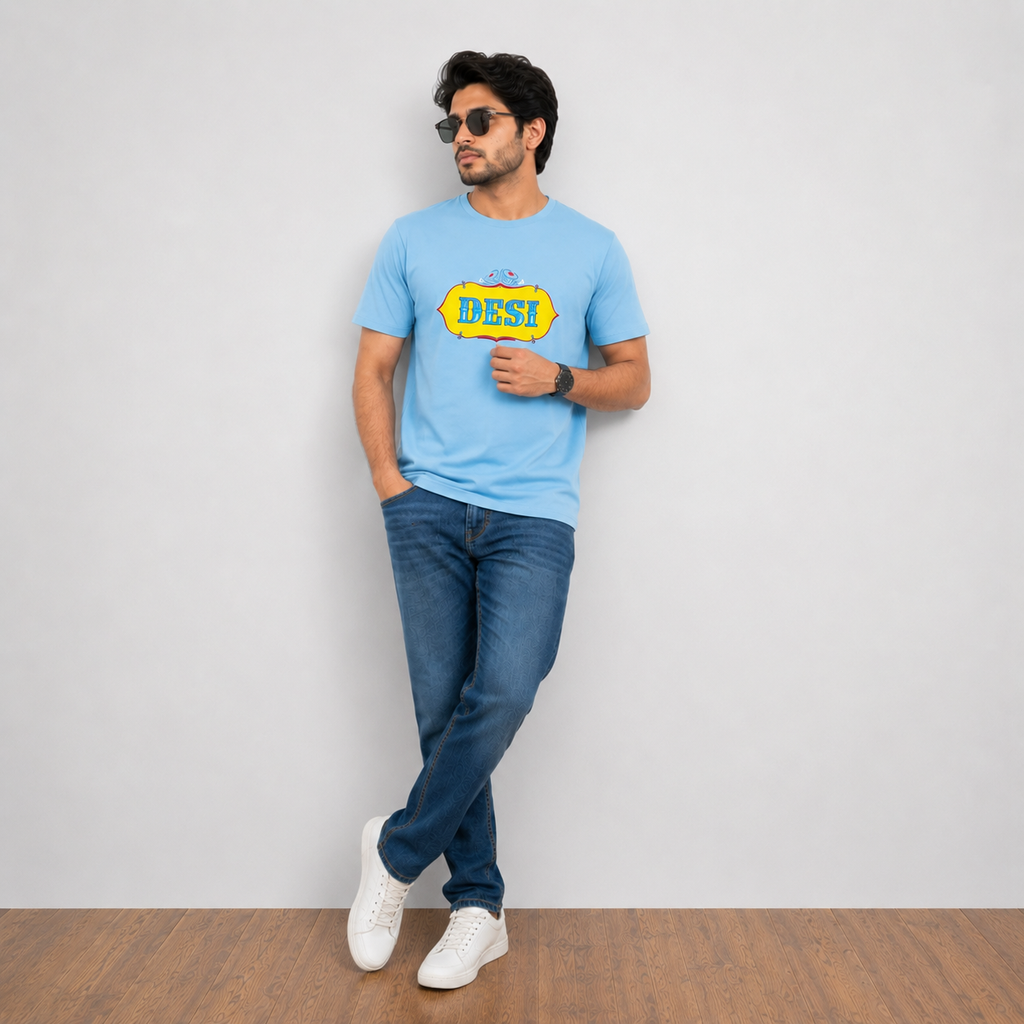Sky Blue Slim Winner Men'S T Shirt - 73962