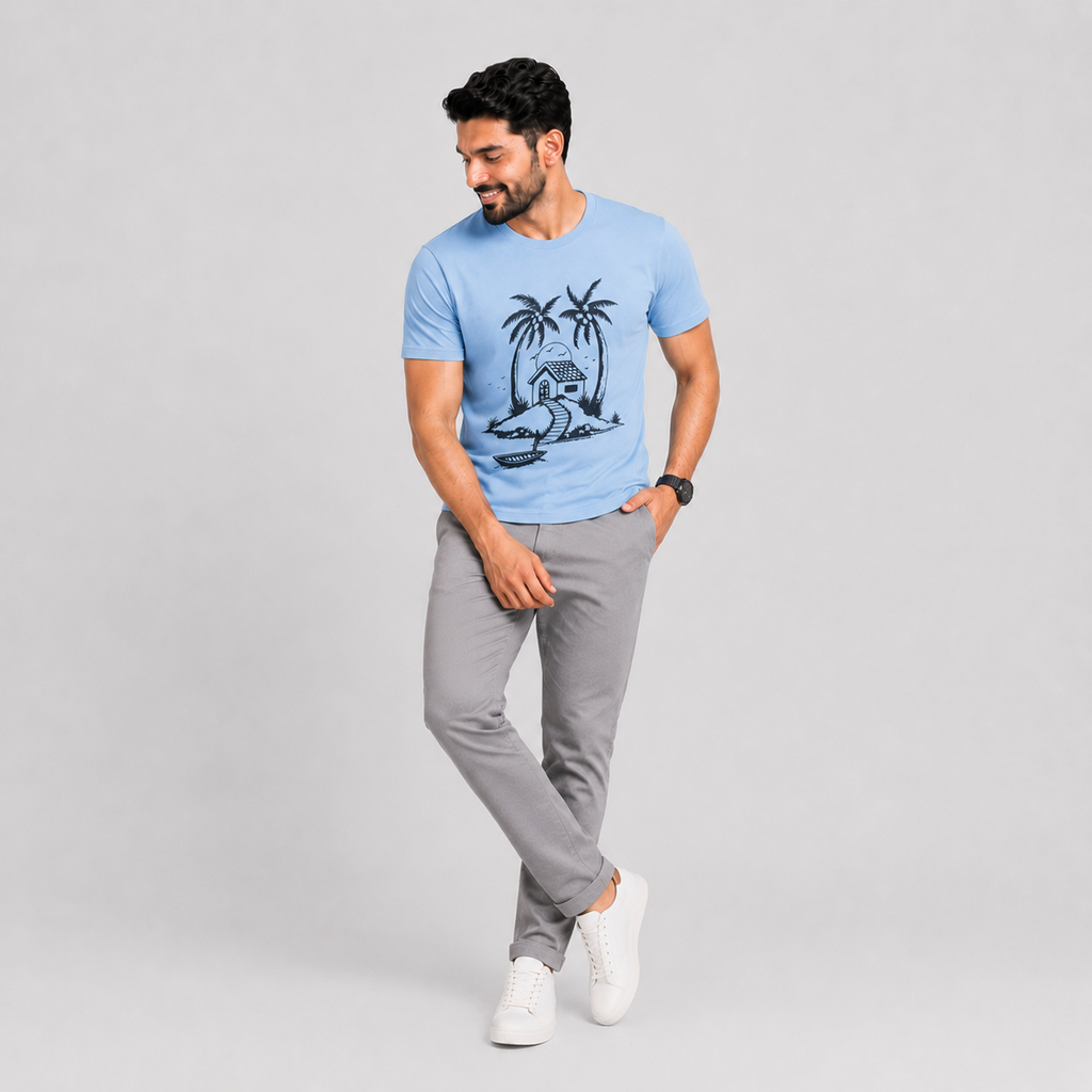 Sky Blue Slim Winner Men'S T Shirt - 73968