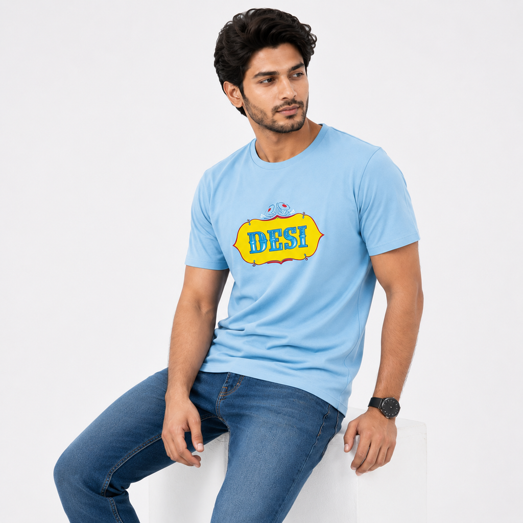 Sky Blue Slim Winner Men'S T Shirt - 73962