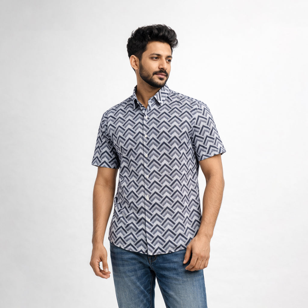 Winner Men's Trible Mosic  Casual Half Sleeve  Shirt - 80046