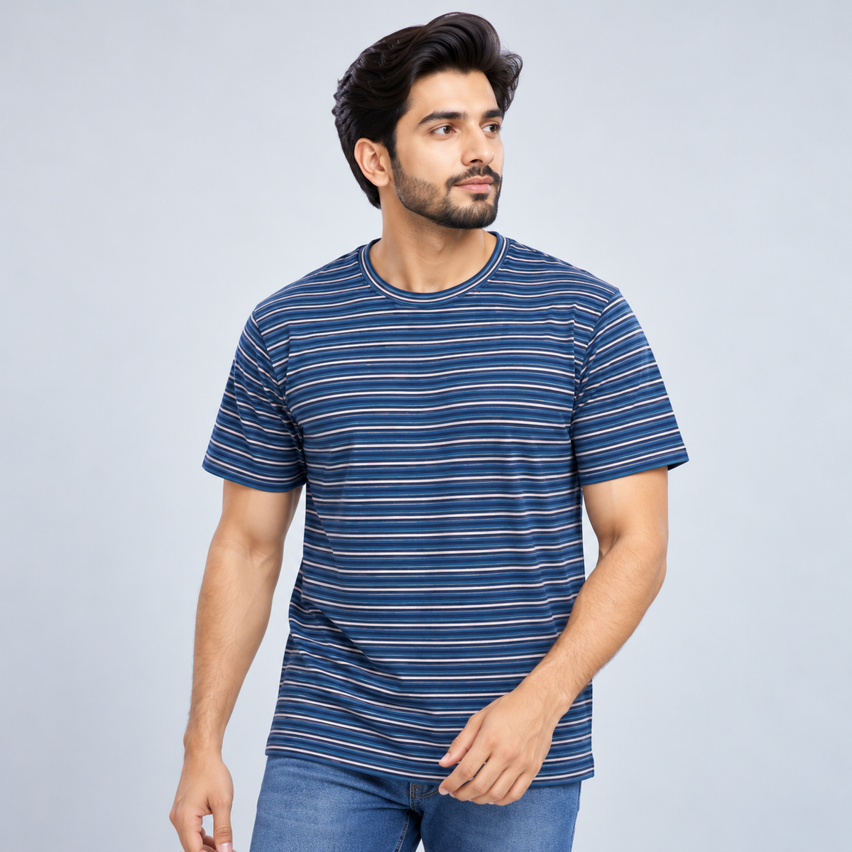 Winner Men's White Blue Stripe T-Shirt 43816