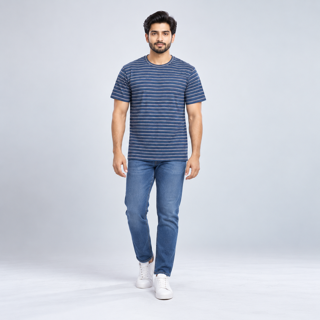 Winner Men's White Blue Stripe T-Shirt 43816