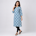 White And Blue Aop  Ladies Kurti - 80002