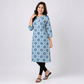 White And Blue Aop  Ladies Kurti - 80002